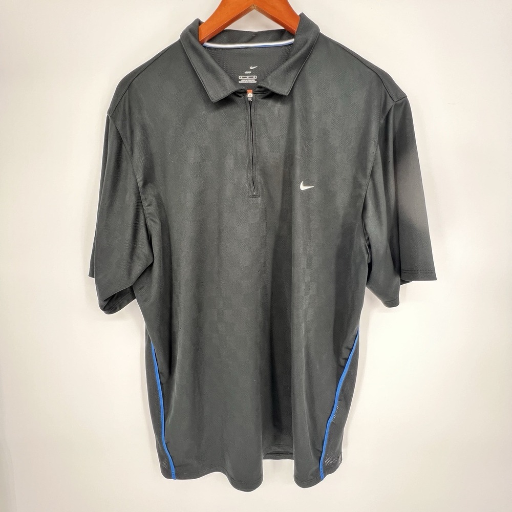 Nike Polo Shirt Men Medium Black Quarter Zip Pullover Dri Fit Performance Golf